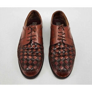 Stanley Blacker Brown Weave Leather Lace-up Business Oxford Shoes Sz 7